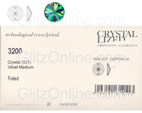 3200 Swarovski Crystal Vitrail Medium 12mm Flatback Sew On Rivoli  Rhinestones 1 Dozen: Glitz and Glamour