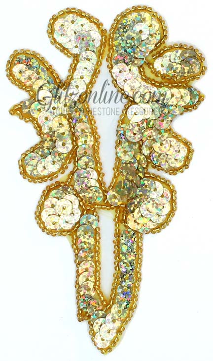 4005 Gold Holographic Sequin And Beaded Appliques 6 Pieces Glitz And Glamour 5550