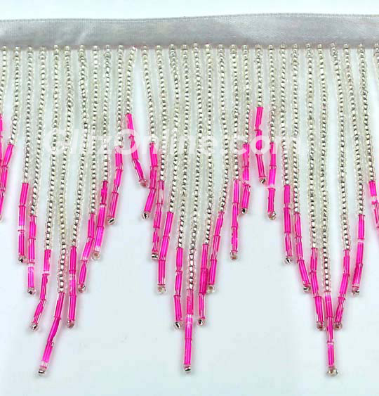 3 Chevron Deluxe Hot Pink Beaded Fringe: Glitz and Glamour